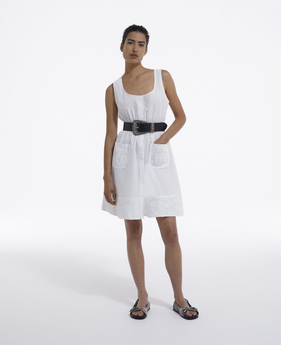 The Kooples WOMEN WHITE short sleeveless white dress with pockets