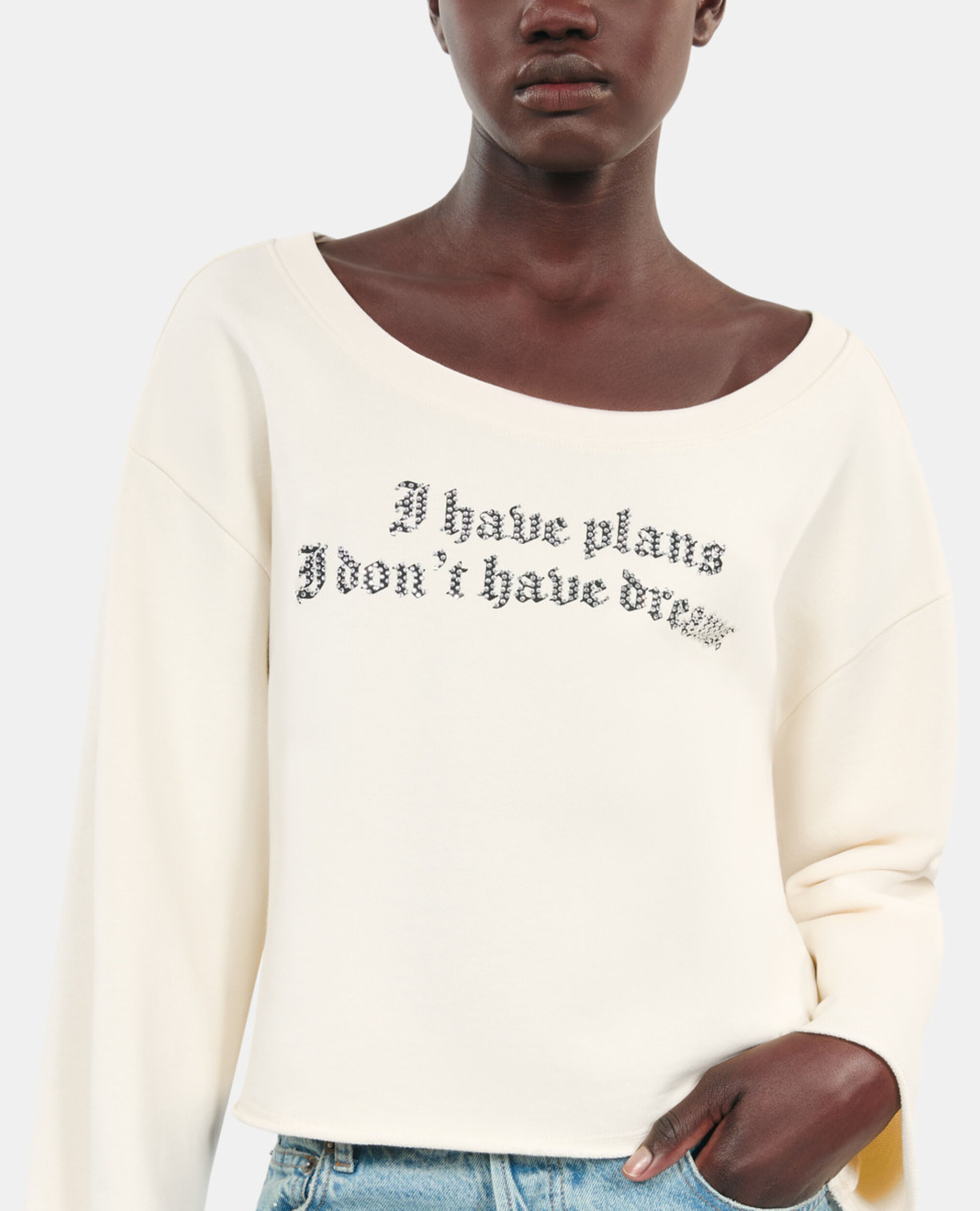 Sweatshirt avec sérigraphie écru, ECRU, hi-res image number null