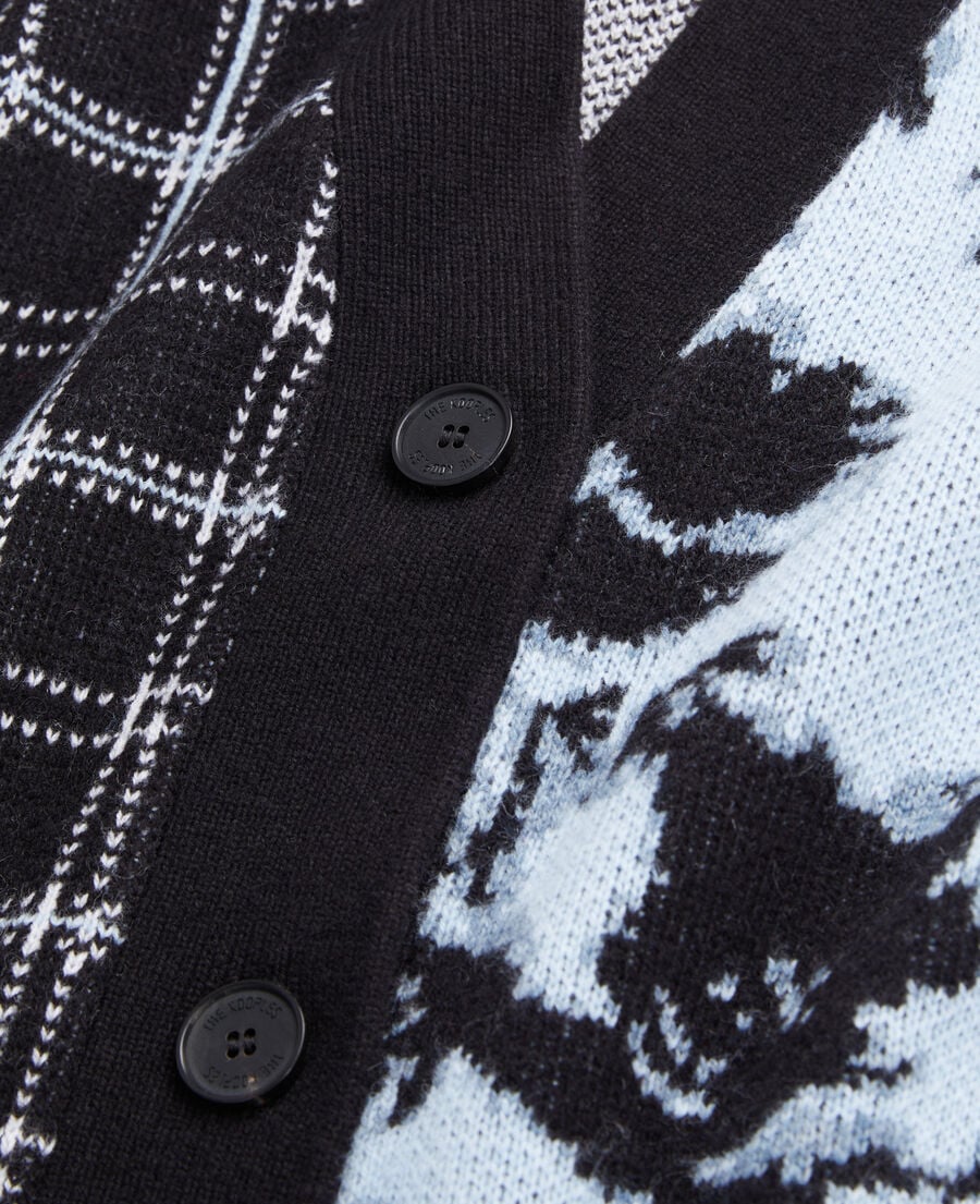 The Kooples DAMEN BLUE MELANGE / BLACK patchwork-cardigan aus einer wollmischung