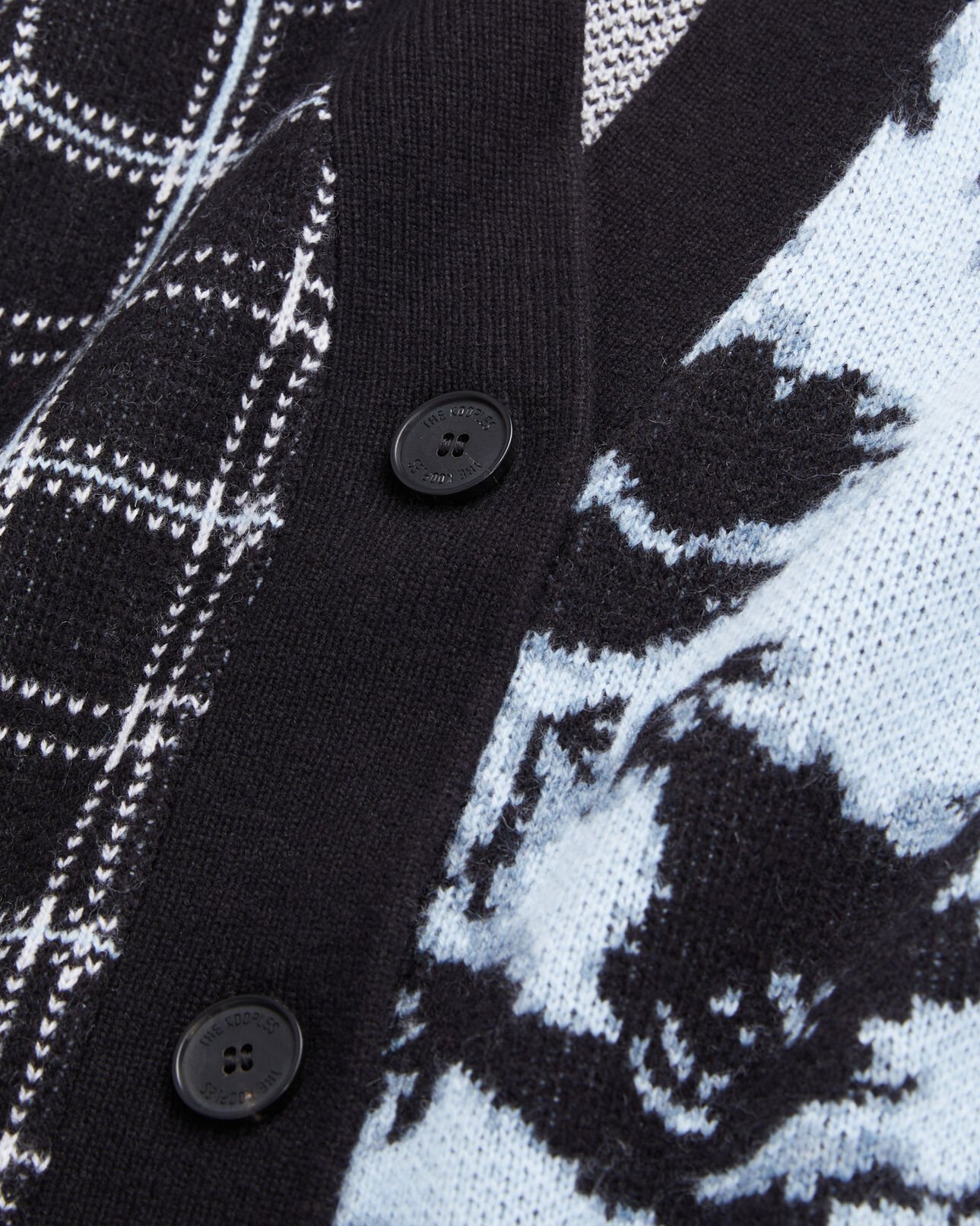 The Kooples FEMME BLUE MELANGE / BLACK cardigan avec patchwork en laine mélangée