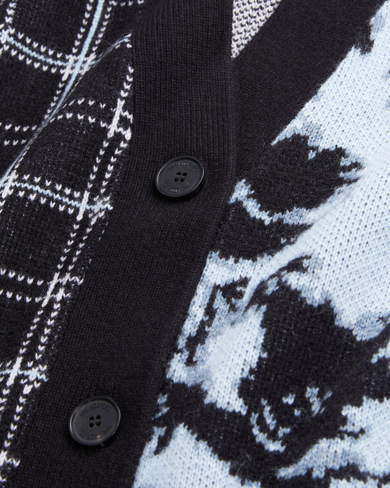 The Kooples FEMME BLUE MELANGE / BLACK cardigan avec patchwork en laine mélangée