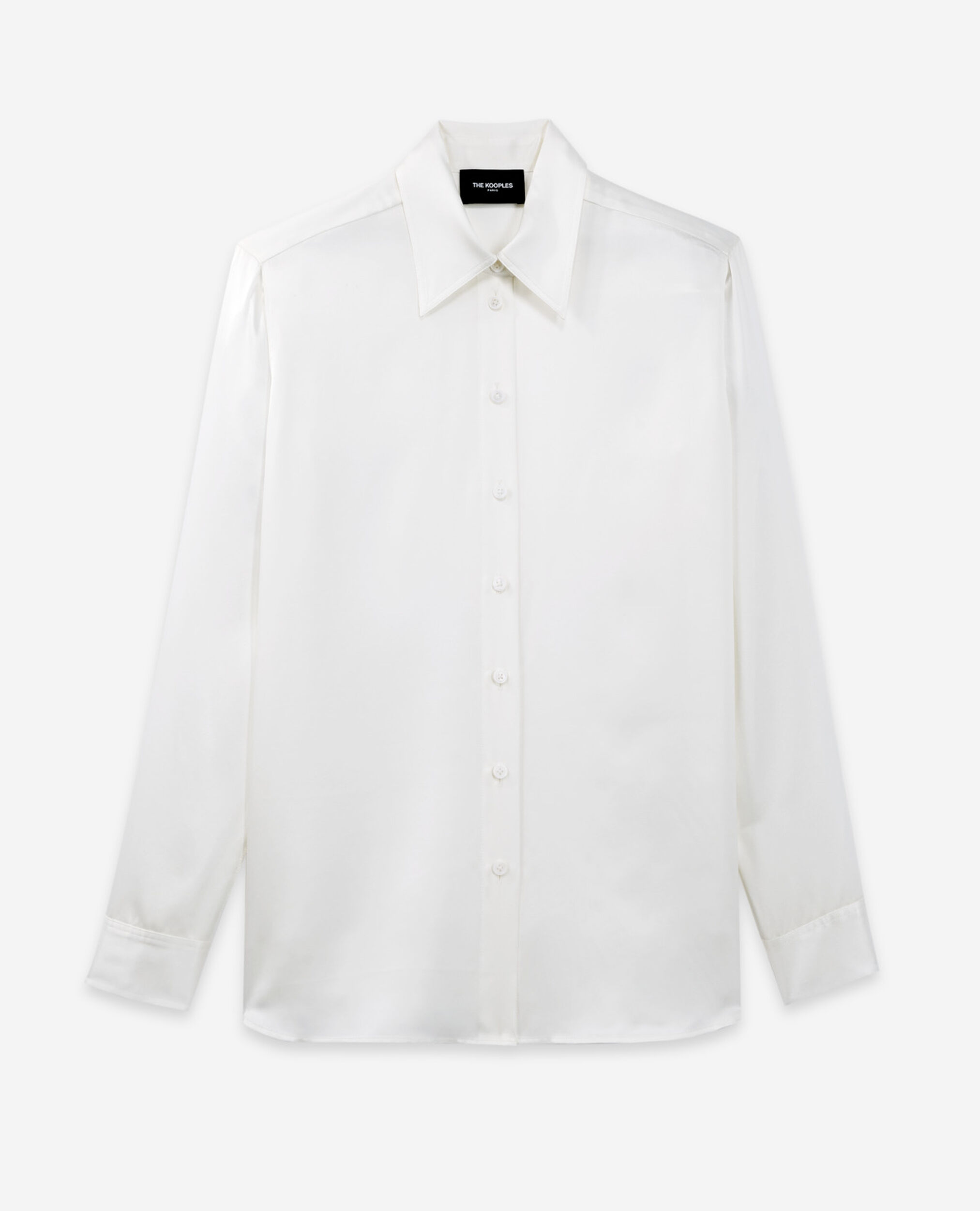 White silk shirt with large cuffs, WHITE, hi-res image number null