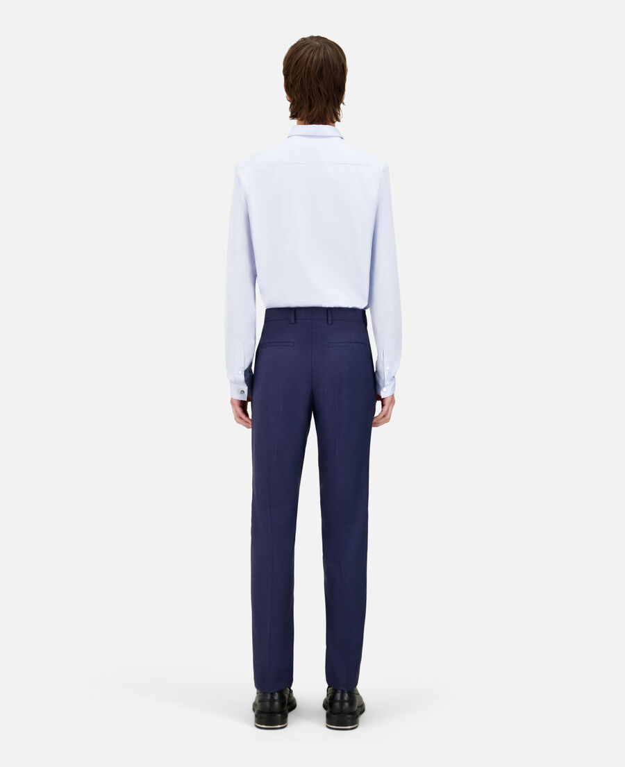 navy blue micro-check wool suit trousers