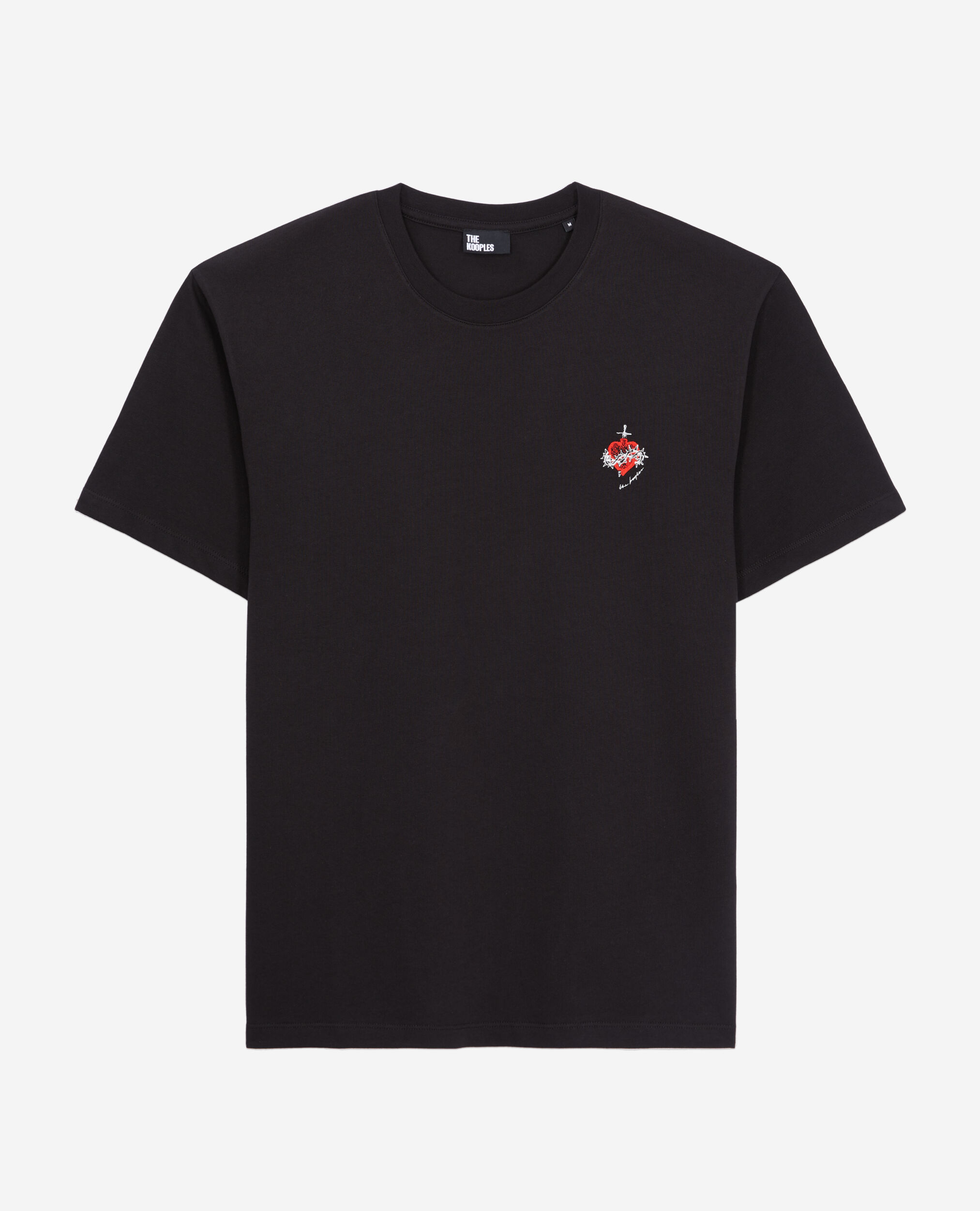 Men's black t-shirt with dagger through heart embroidery, BLACK, hi-res image number null