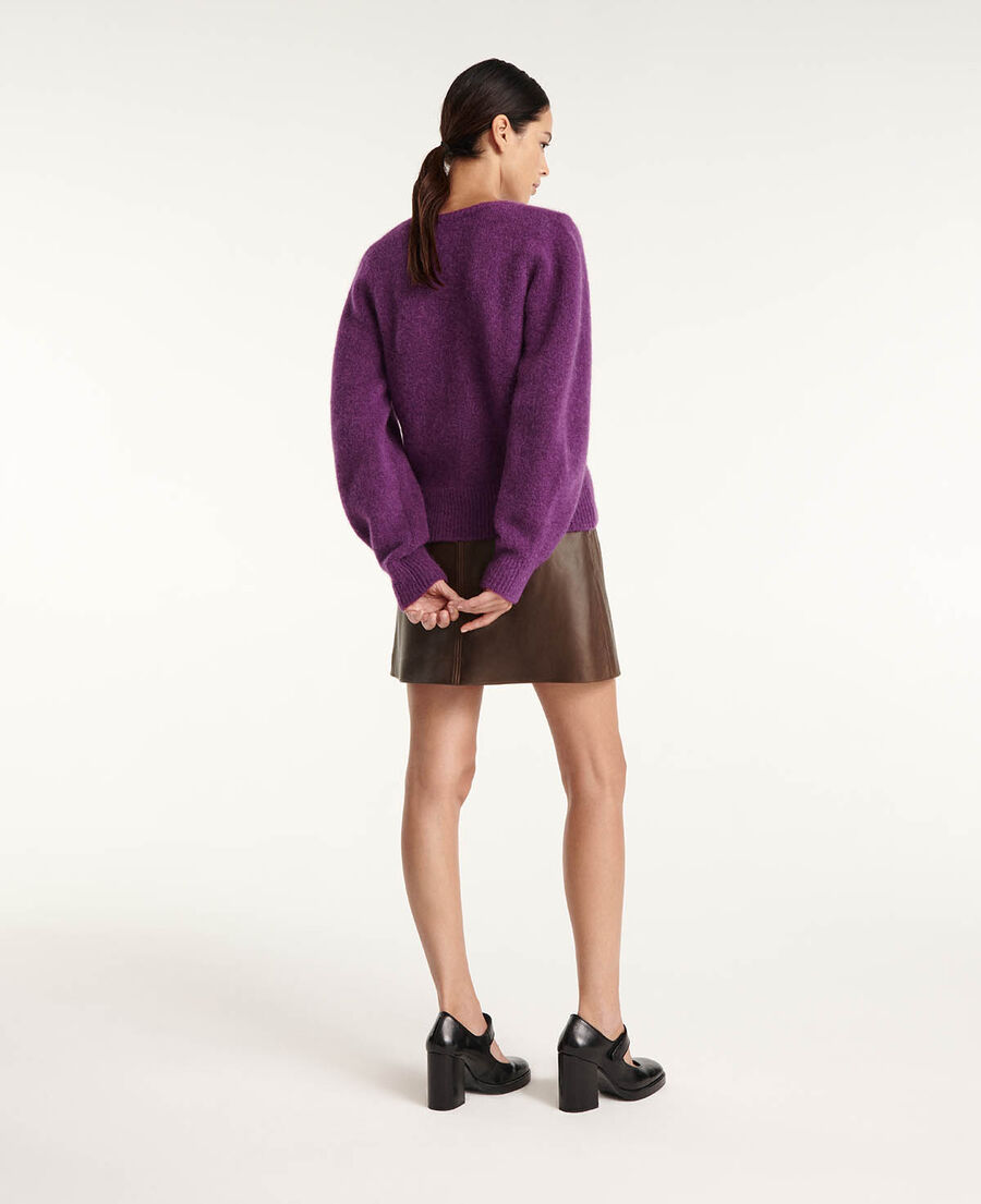 purple v-neck sweater with loose sleeves
