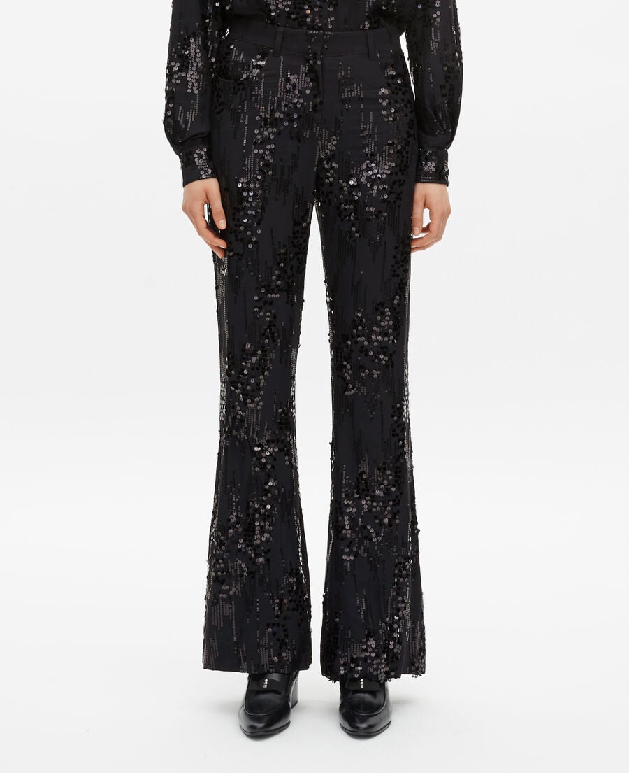 The Kooples F BLACK black sequinned flare pants
