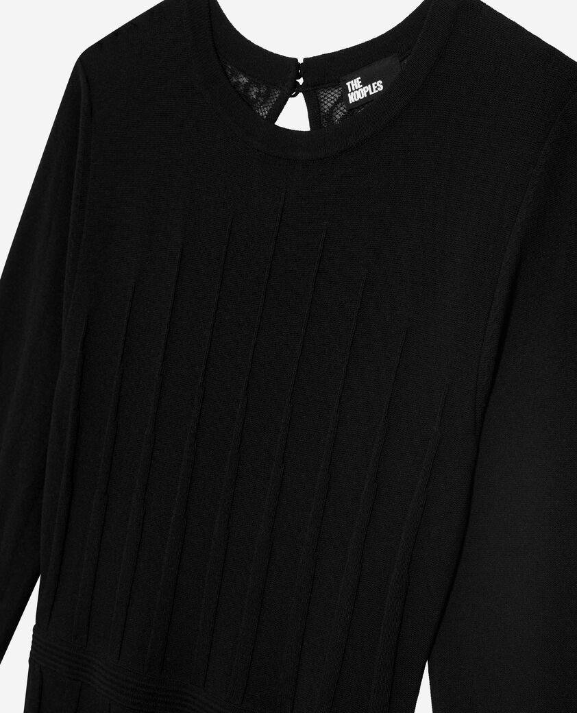 The Kooples DAMEN BLACK langes strickkleid mit schwarzer spitze