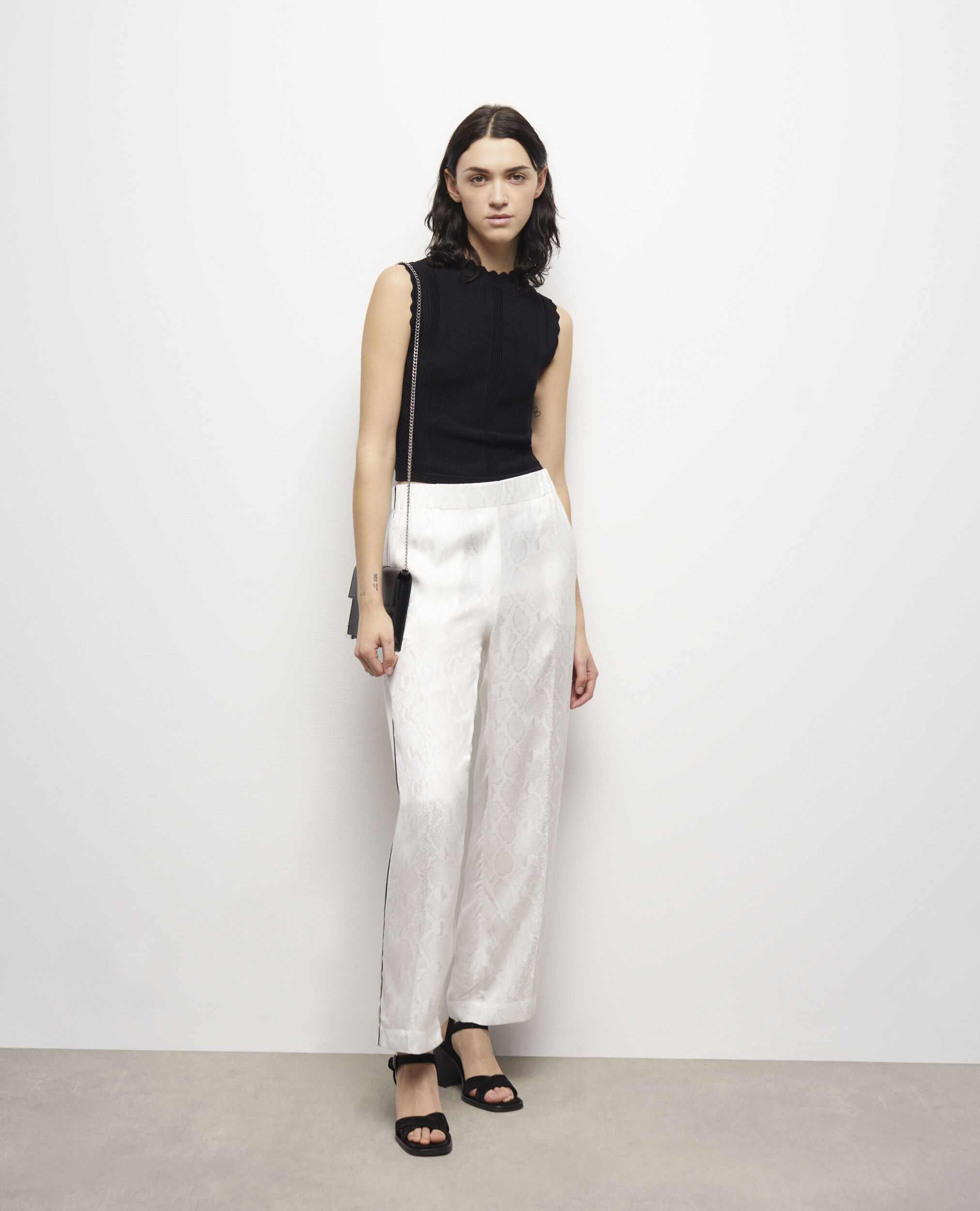 Snakeskin print satin pants, WHITE, hi-res image number null