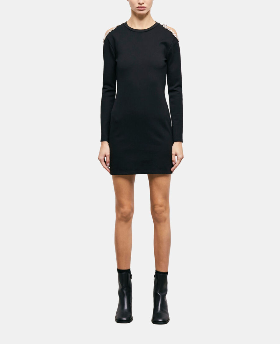 short black dress with shoulder details