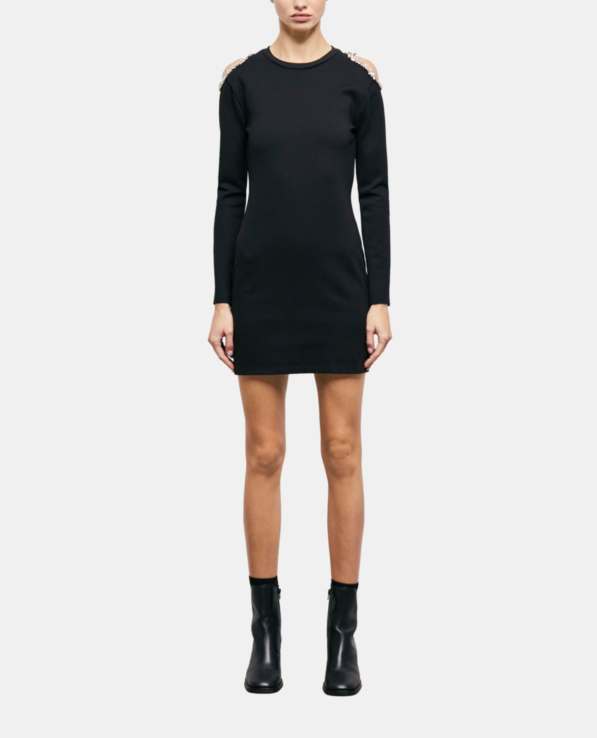 Short black dress with shoulder details, BLACK, hi-res image number null