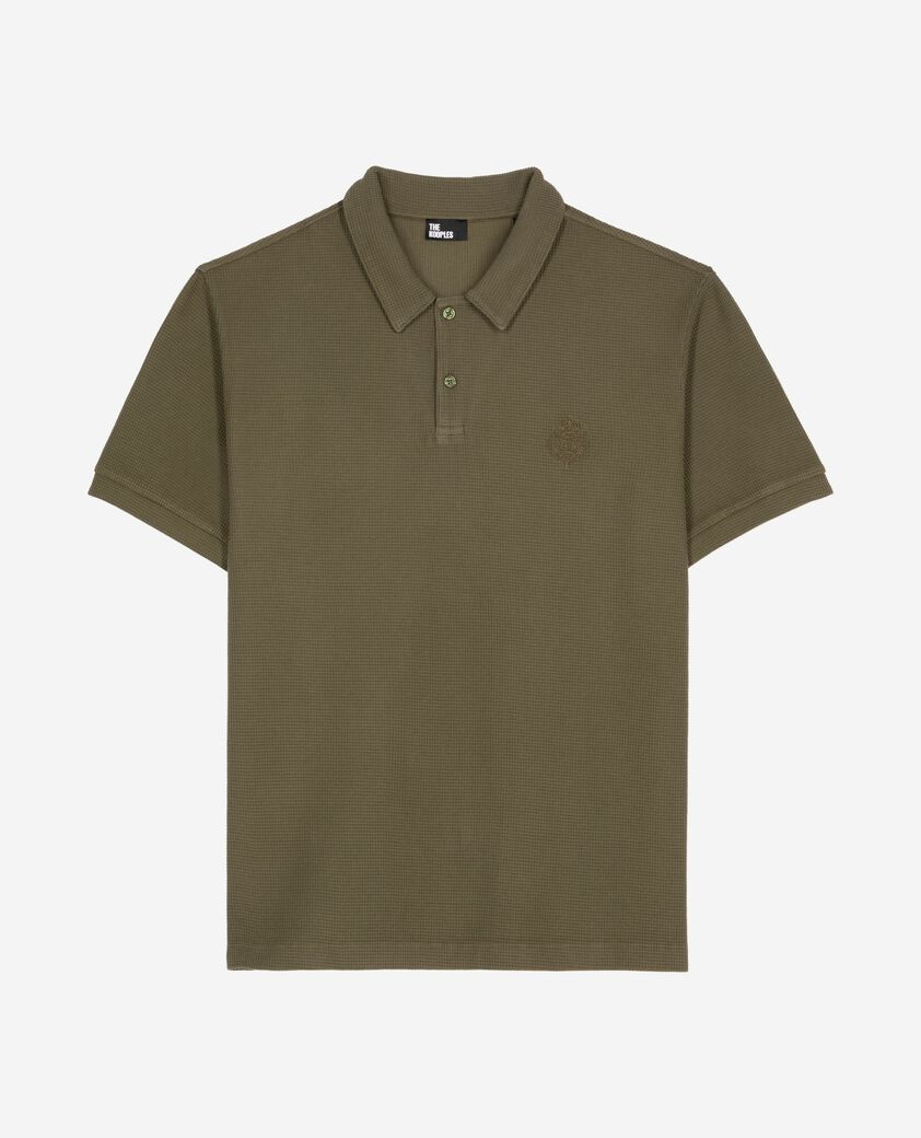The Kooples MEN KAKI khaki honeycomb polo shirt with crest
