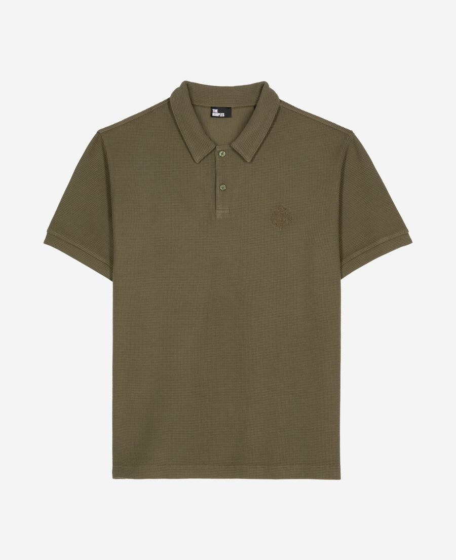The Kooples H KAKI khaki honeycomb polo shirt with crest