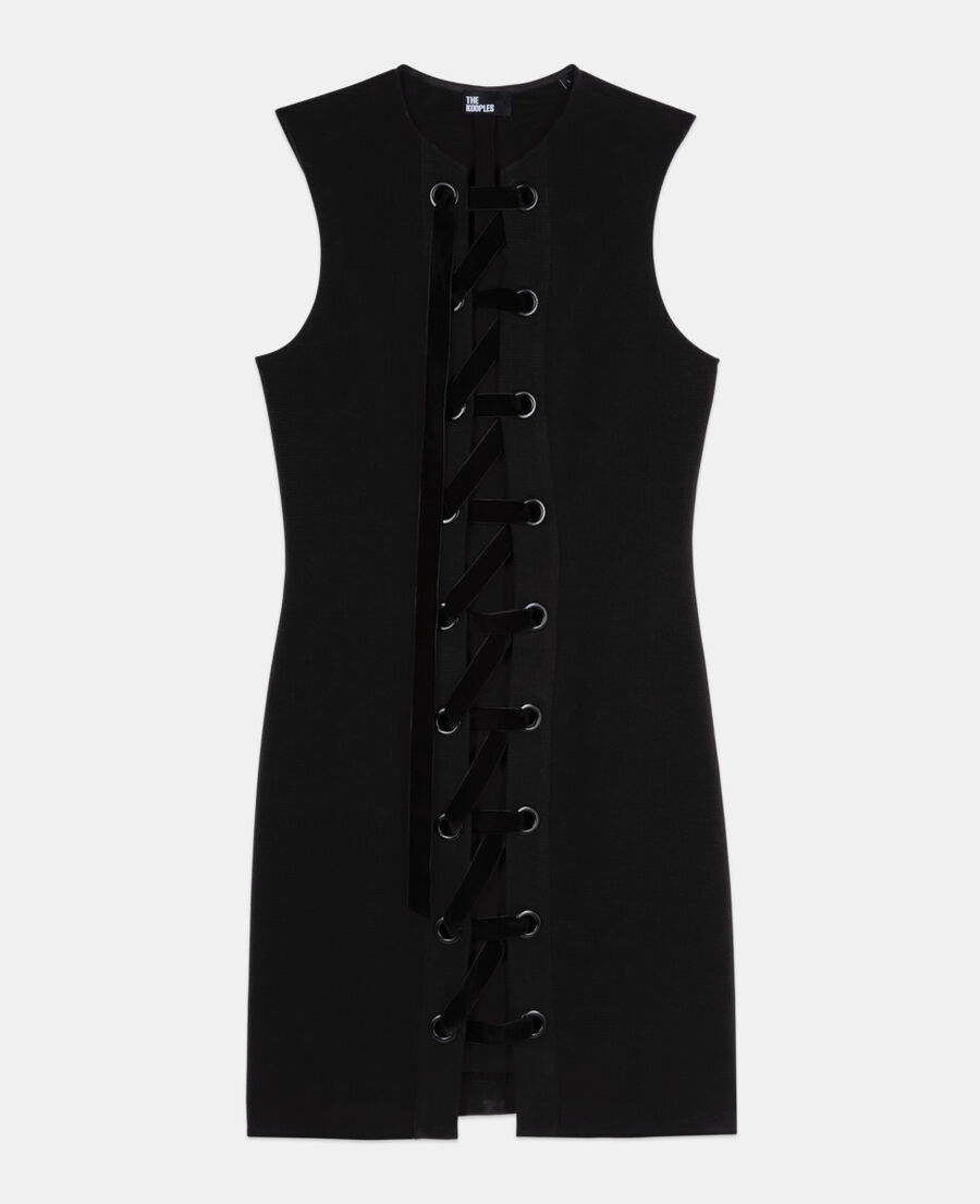 The Kooples FEMME BLACK robe courte avec laçage noire