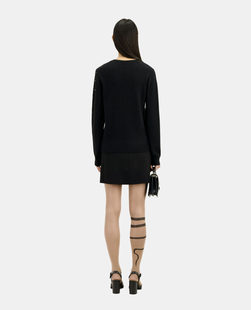 The Kooples FEMME BLACK pull noir en mélange de cachemire avec étoiles