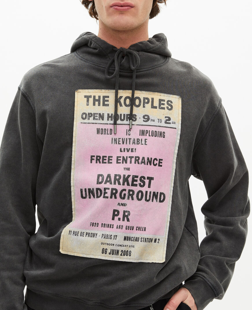 The Kooples HOMME BLACK WASHED sweatshirt à capuche et sérigraphie noir