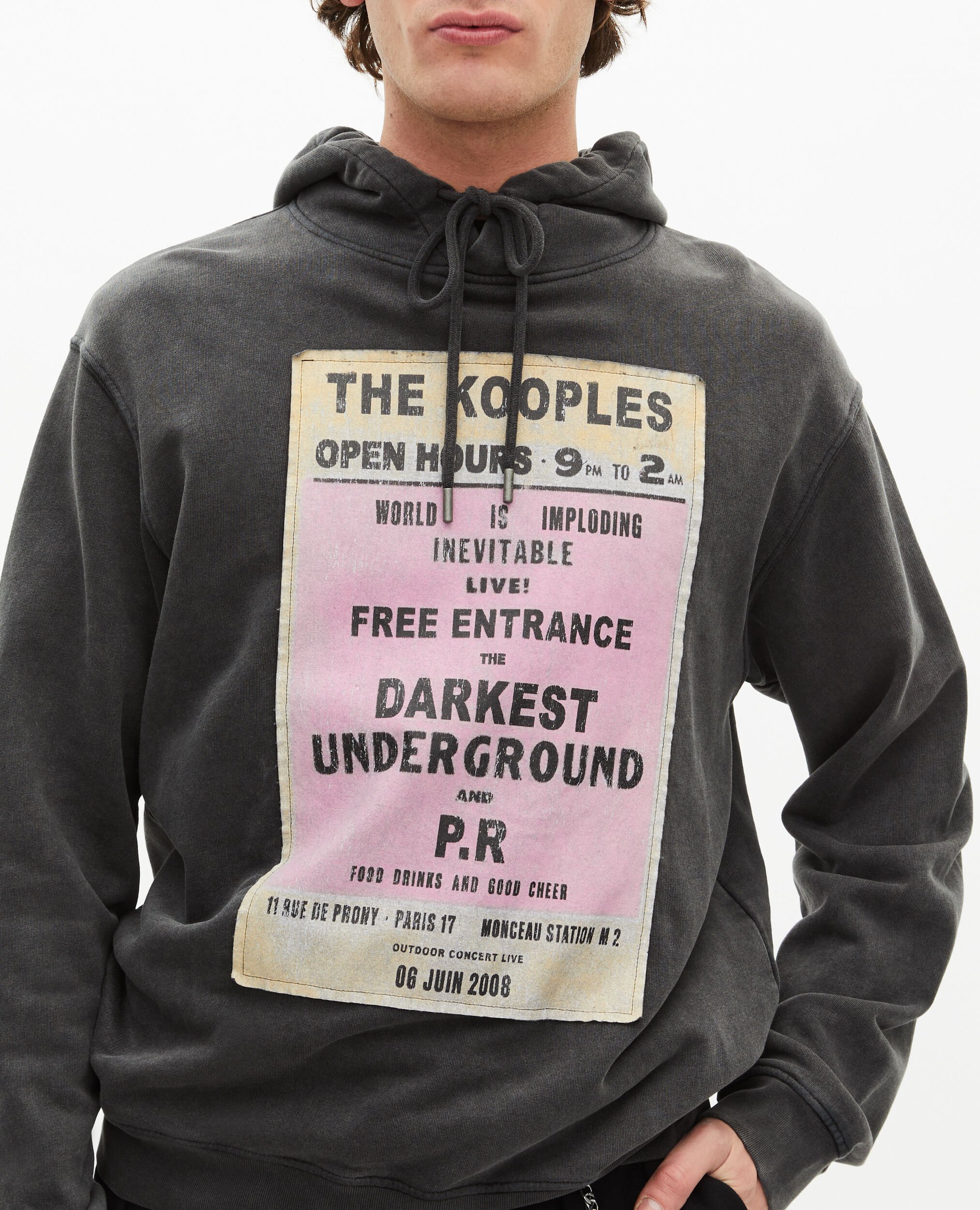 Sweatshirt à capuche et sérigraphie noir, BLACK WASHED, hi-res image number null