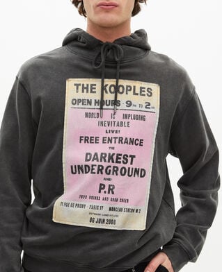The Kooples HOMME BLACK WASHED sweatshirt à capuche et sérigraphie noir