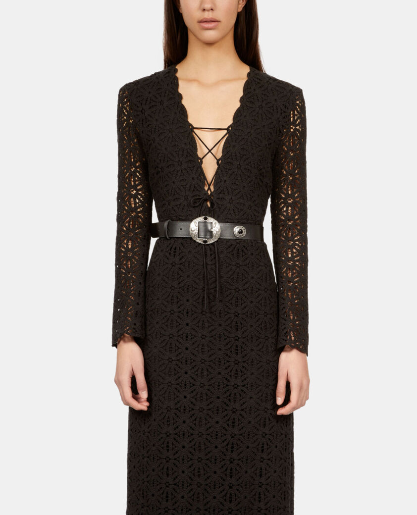 The Kooples FEMME BLACK robe longue en guipure noire