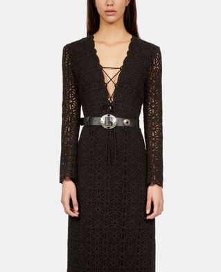 The Kooples FEMME BLACK robe longue en guipure noire