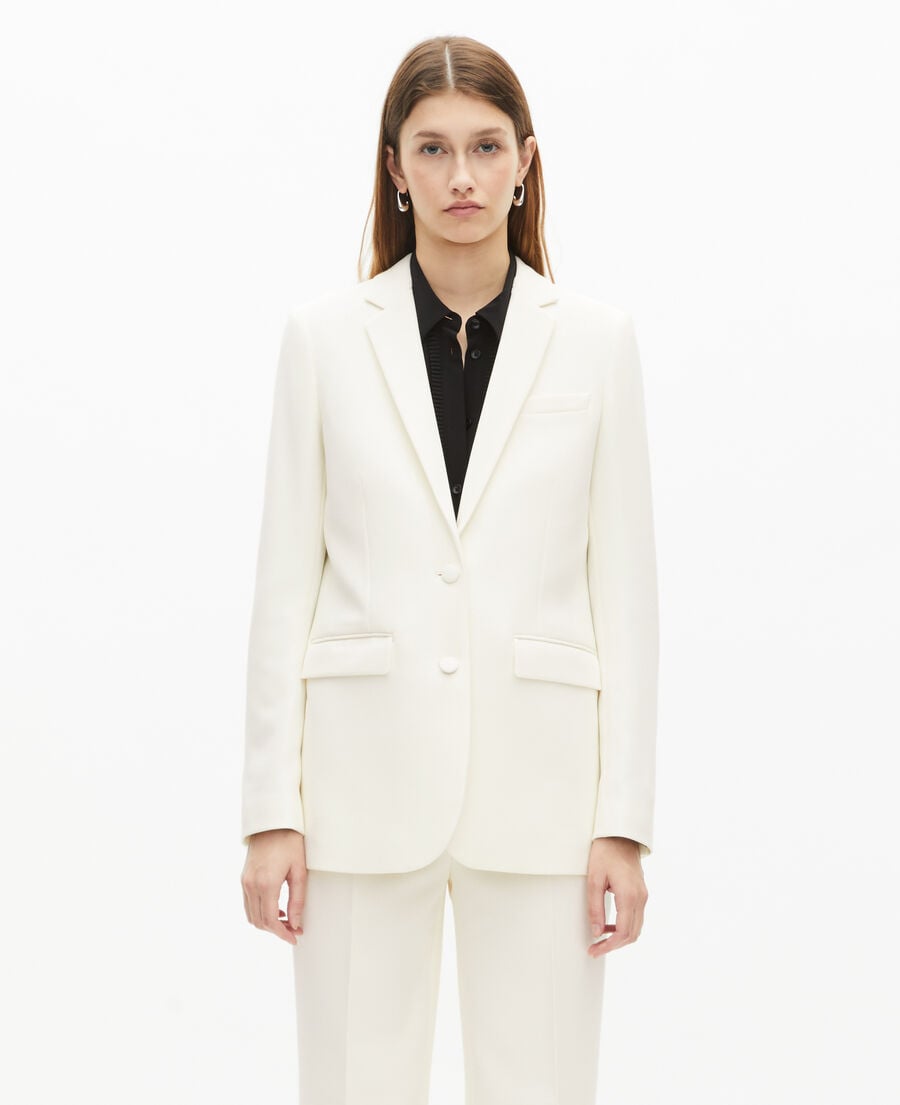 The Kooples WOMEN ECRU off-white straight-cut crepe suit jacket