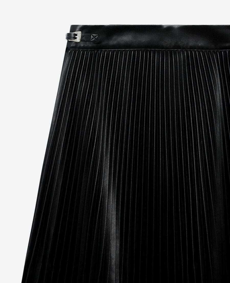 The Kooples FEMME BLACK jupe longue plissée effet cuir noire