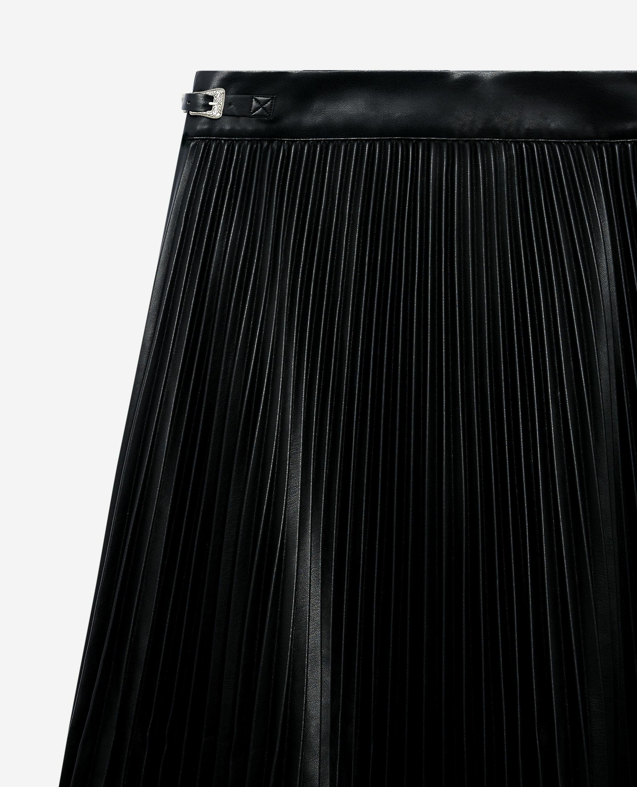 Jupe longue plissée effet cuir noire, BLACK, hi-res image number null