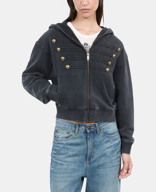 The Kooples WOMEN BLACK WASHED black officer style hoodie