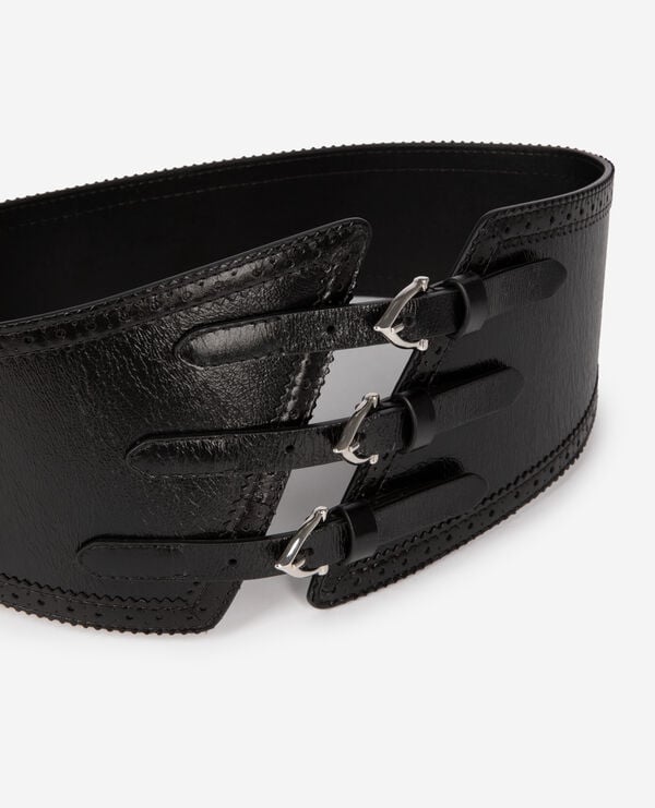 The Kooples MUJER BLACK cinturón corsé piel negro hebillas