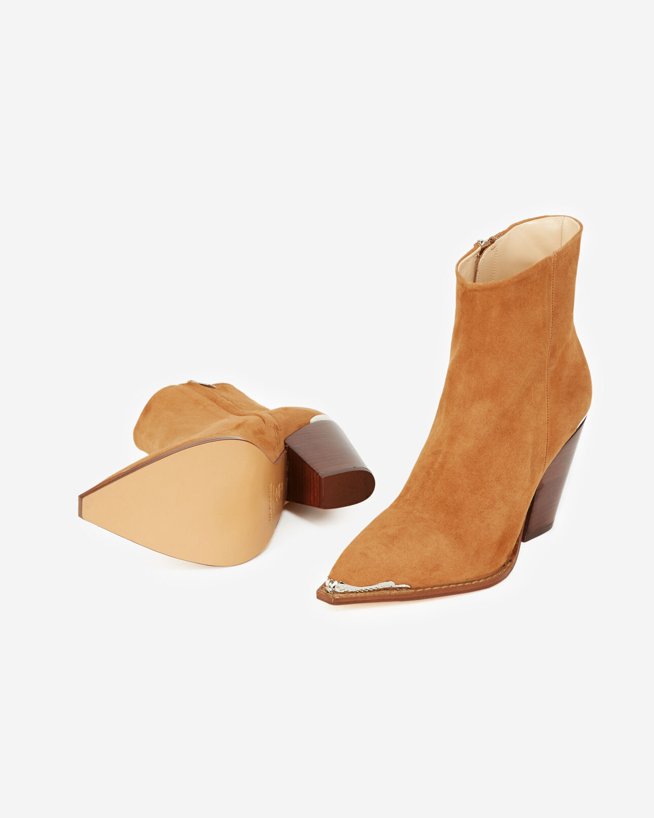 The Kooples FEMME CAMEL bottines camel à talons détail argenté