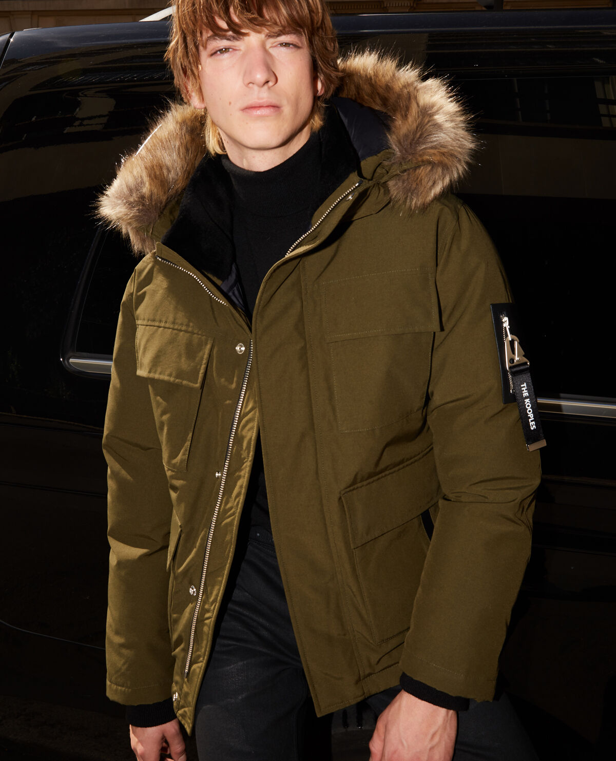 Cropped khaki parka with detachable hood The Kooples