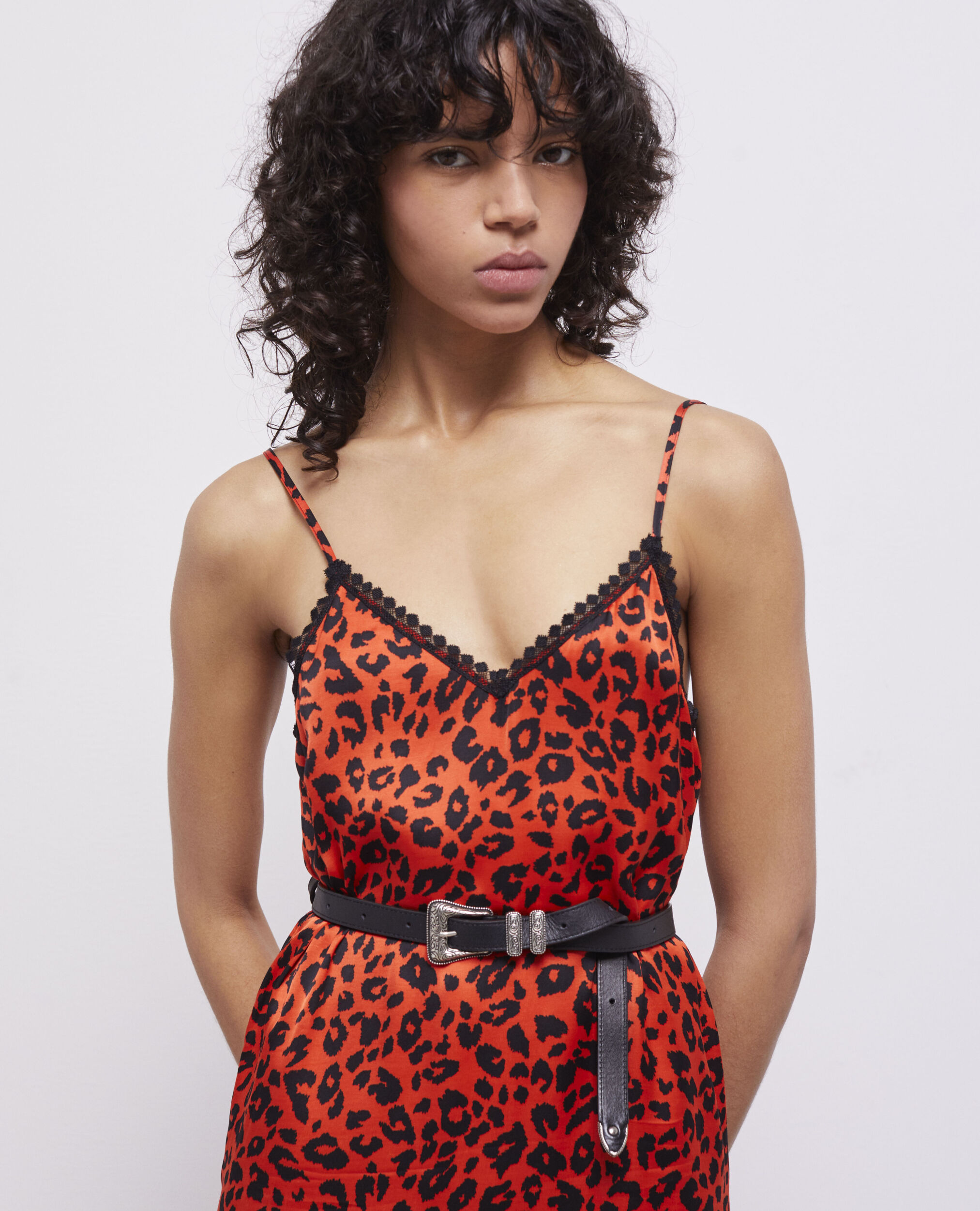 Long leopard print babydoll dress, ORANGE - BLACK, hi-res image number null