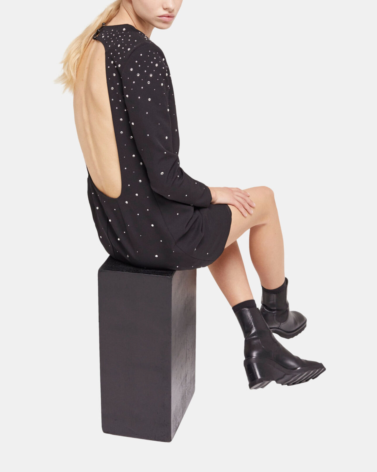 The Kooples FEMME BLACK robe courte détails strass noire