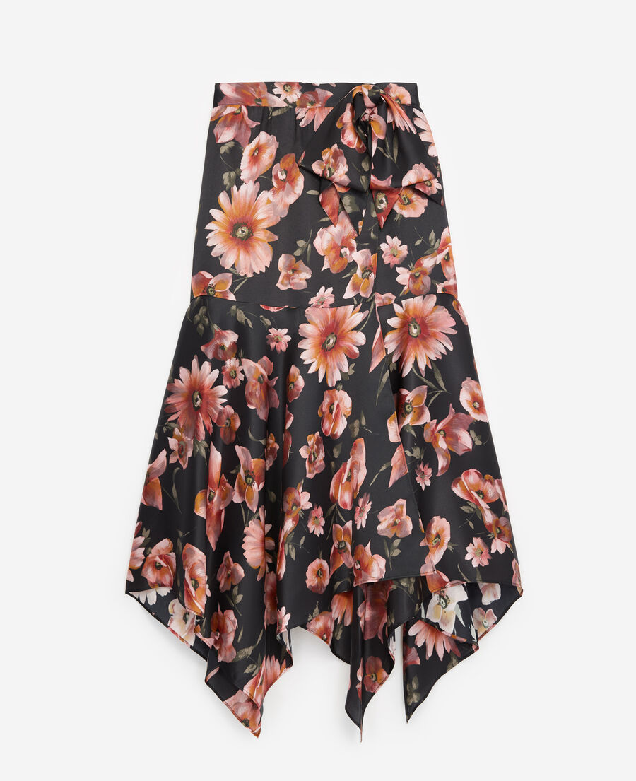 satin wrap skirt with floral print