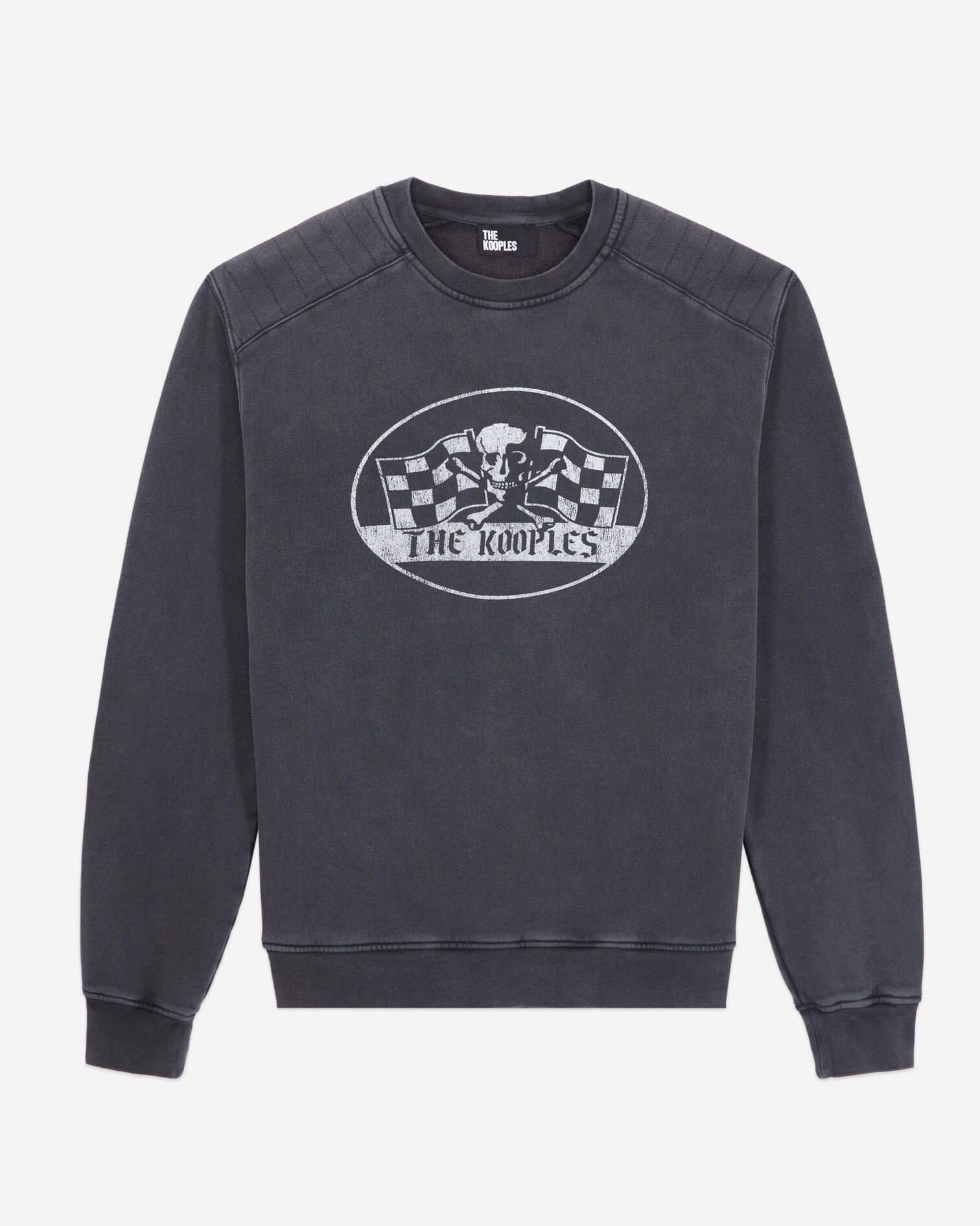 Men's Black sweatshirt with Racing skull serigraphy, BLACK WASHED, hi-res image number null