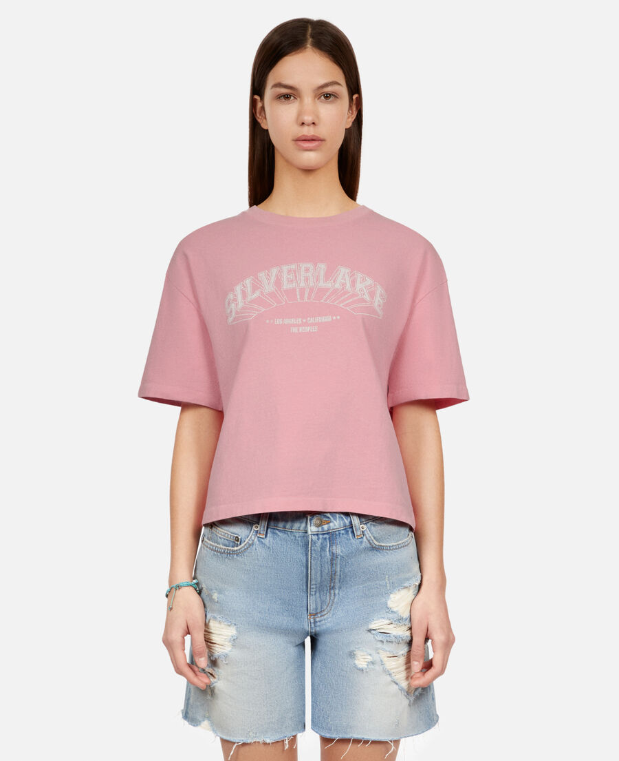 t-shirt rose clair avec sérigraphie silverlake