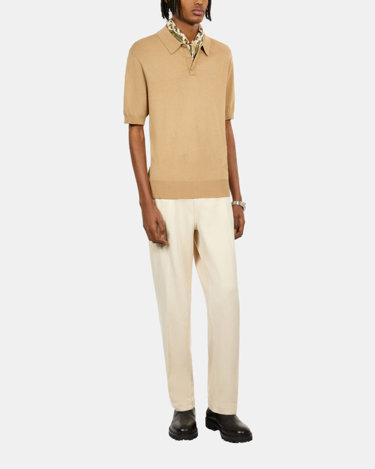 The Kooples MEN BEIGE brown knitted polo t-shirt