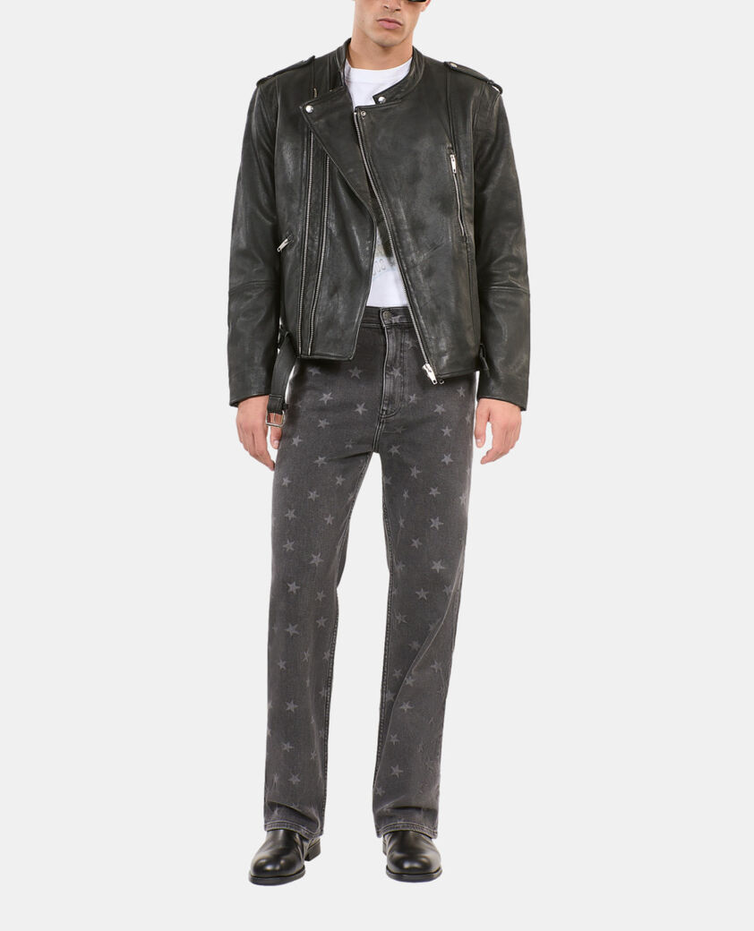 The Kooples MEN BLACK WASHED star printed straight-leg jeans