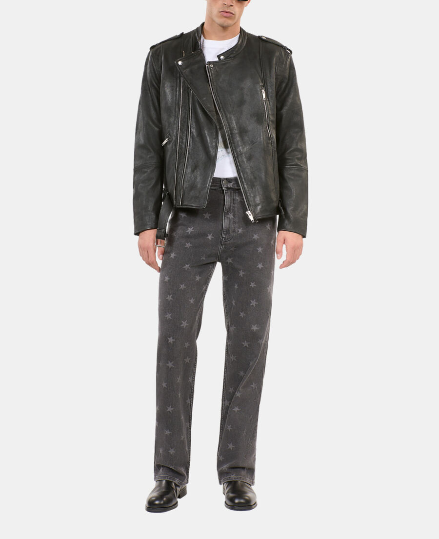 The Kooples MEN BLACK WASHED star printed straight-leg jeans