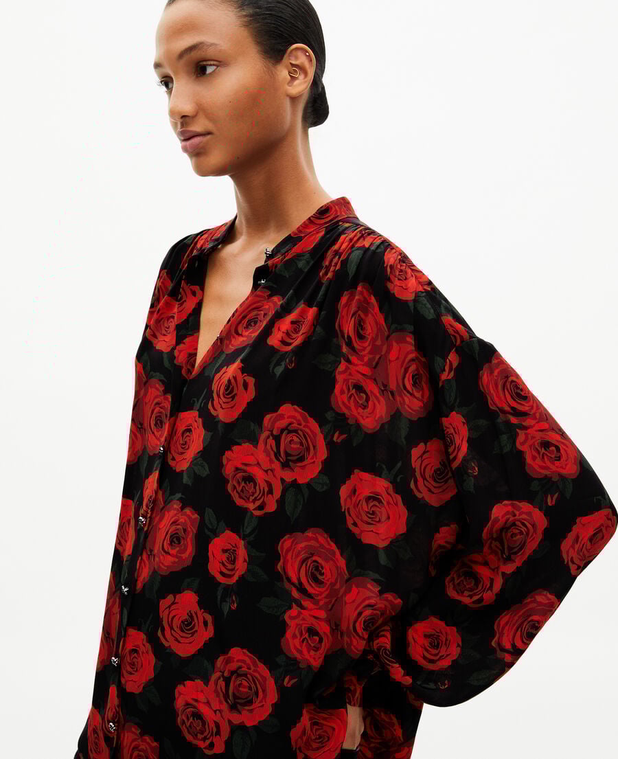 The Kooples FEMME BLACK - RED chemise ample imprim&eacute; fleuri noire