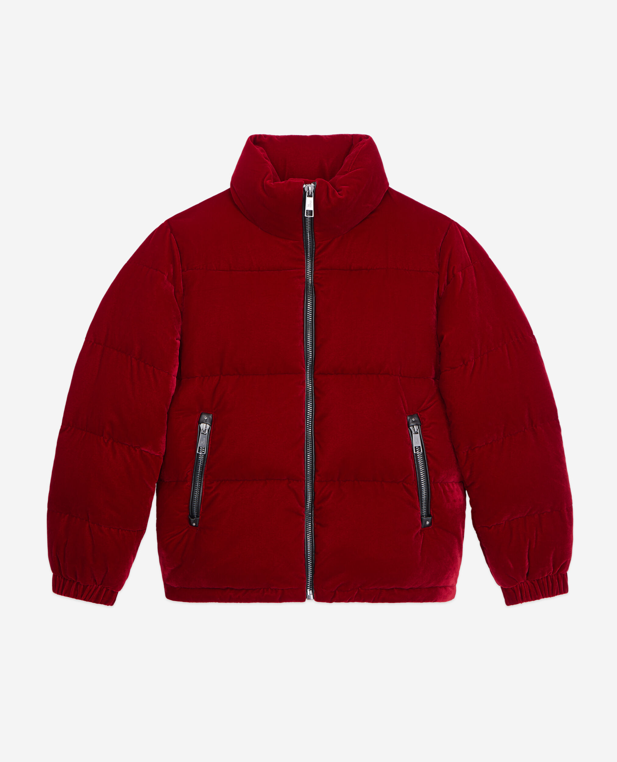 Burgundy velvet puffer jacket | The Kooples - US