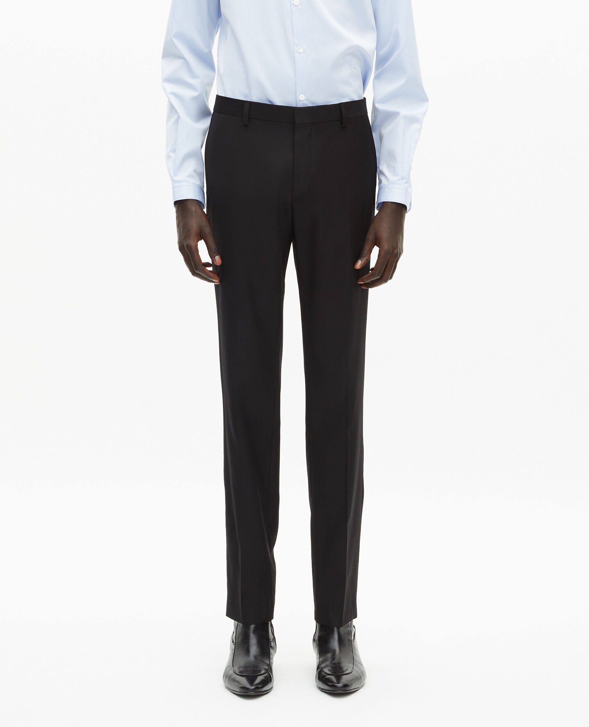 Pantalon de costume en laine ajusté noir, BLACK, hi-res image number null
