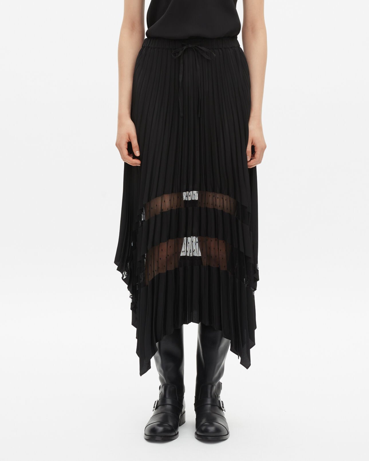 The Kooples FEMME BLACK jupe longue plissée noire