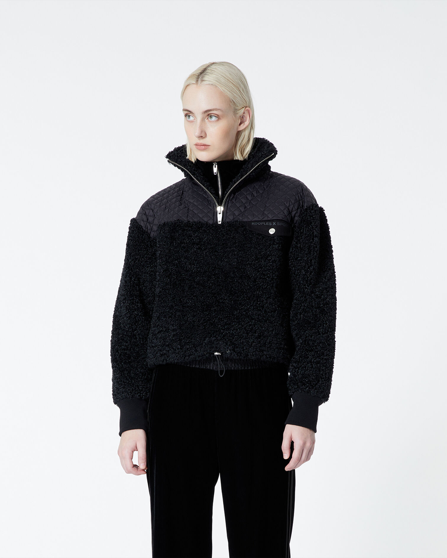 Sweat noir façon mouton poche poitrine, BLACK, hi-res image number null