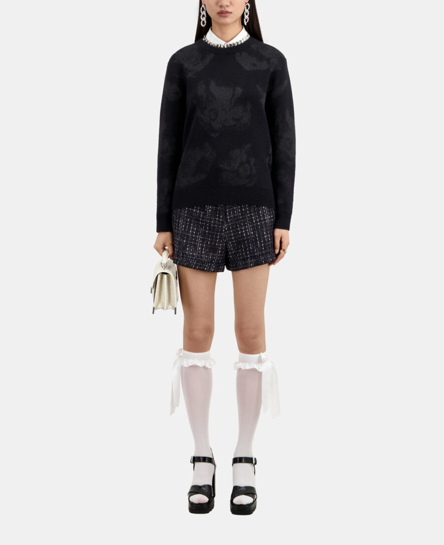 pull noir en laine mélangée avec motifs argentés