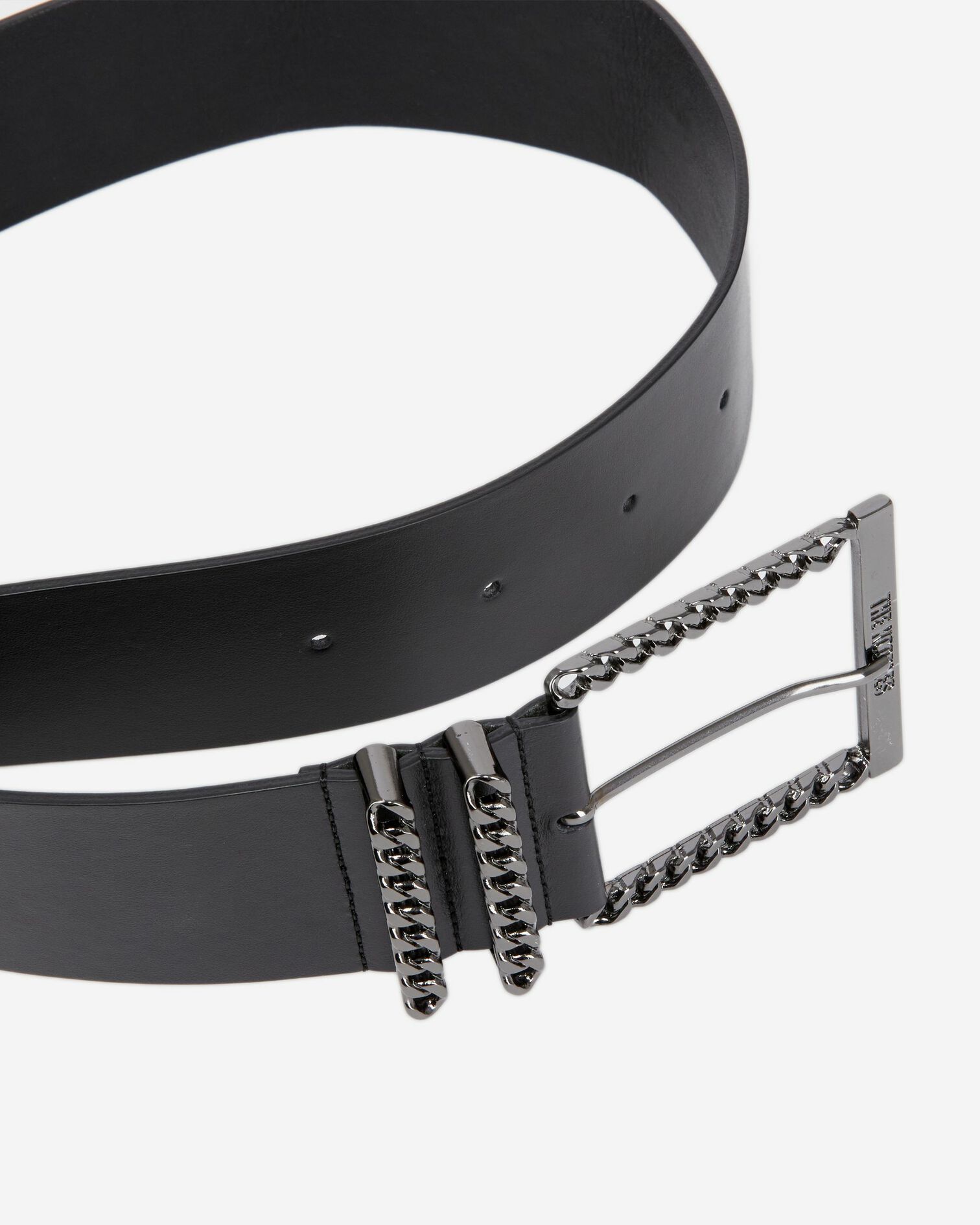 Ceinture en cuir avec boucle chaîne noire, BLACK, hi-res image number null
