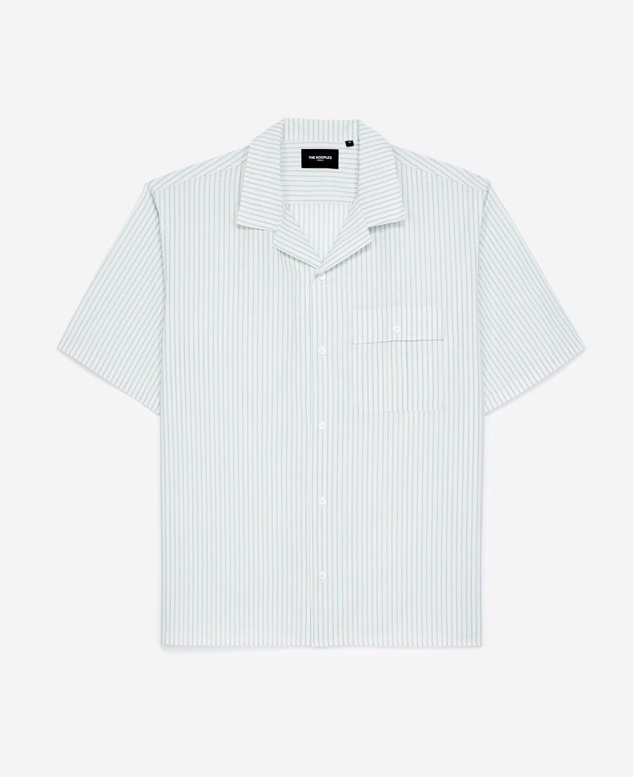 The Kooples HOMME BABY BLUE - YELLOW chemise col hawa&iuml;en &eacute;crue et bleue ray&eacute;e