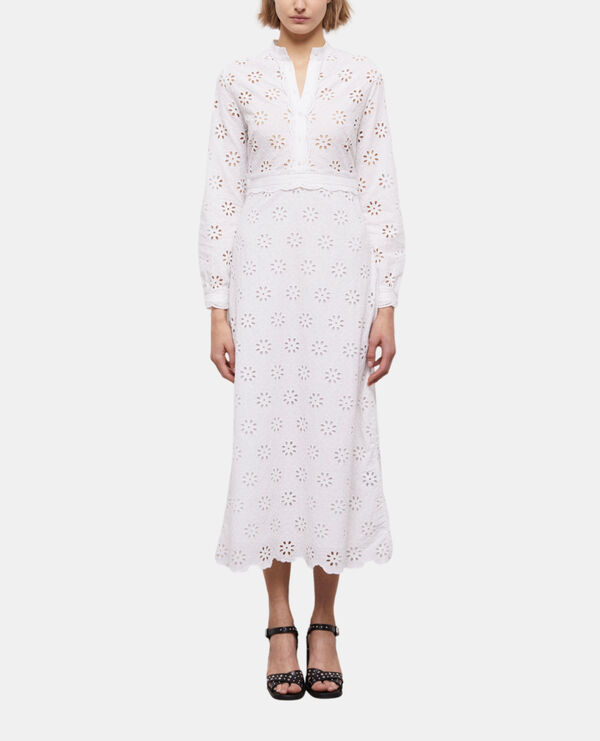 The Kooples FEMME WHITE robe longue blanche en broderie anglaise