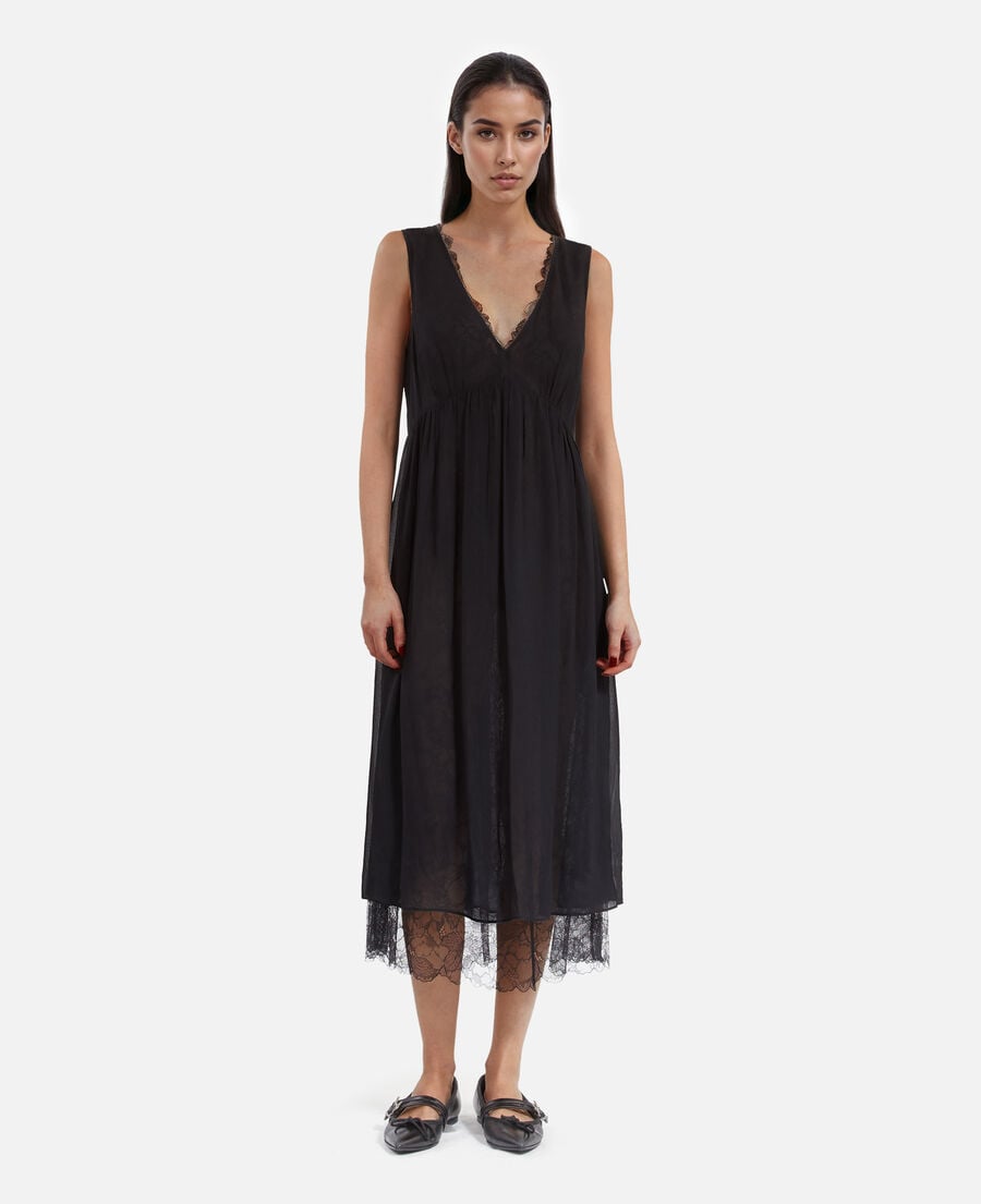 The Kooples WOMEN BLACK long dress with black lace