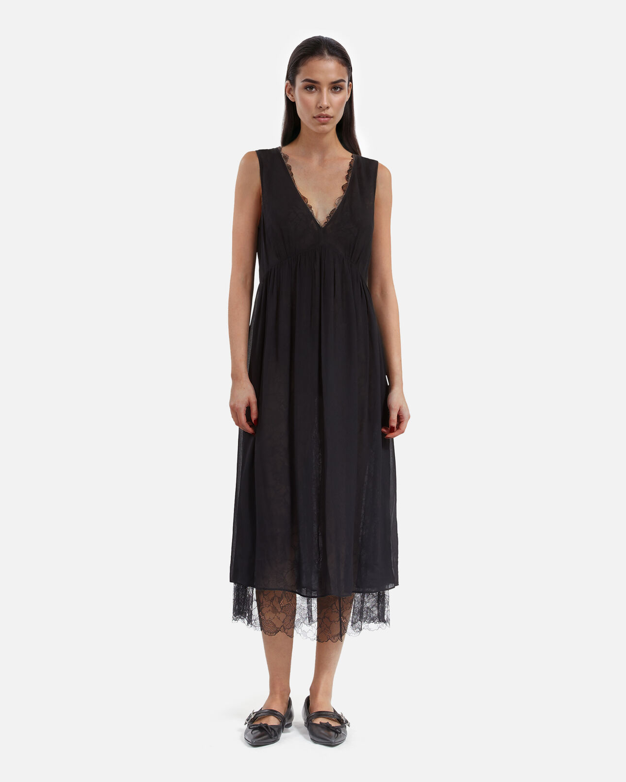 The Kooples WOMEN BLACK long dress with black lace