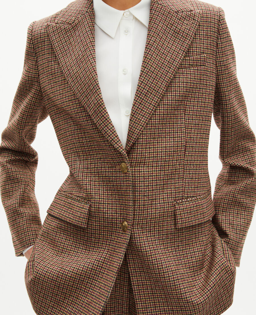 The Kooples WOMEN CAMEL MELANGE / BURGUNDY camel houndstooth tailored jacket